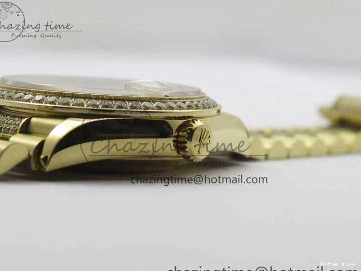 0212 DailyWear Day-Date 36mm 128235 YG Crystal BP Best Edition Silver Crystal Marker Dial on YG President Bracelet A 2676